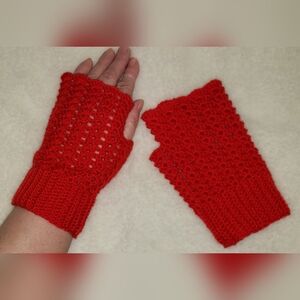 Red Crochet Fingerless Gloves